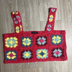 Red Crochet Square Tank Top